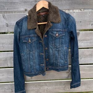 Joes Jeans cropped length Denim Jacket with Brown Faux Fur lining size M